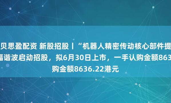 贝思盈配资 新股招股丨“机器人精密传动核心部件提供商”来福谐波启动招股，拟6月30日上市，一手认购金额8636.22港元